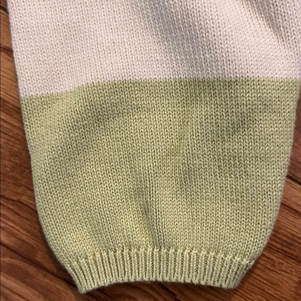 Talbots Lime Green and Cream Striped Collared Zip Front Sweater - Picture 4 of 7